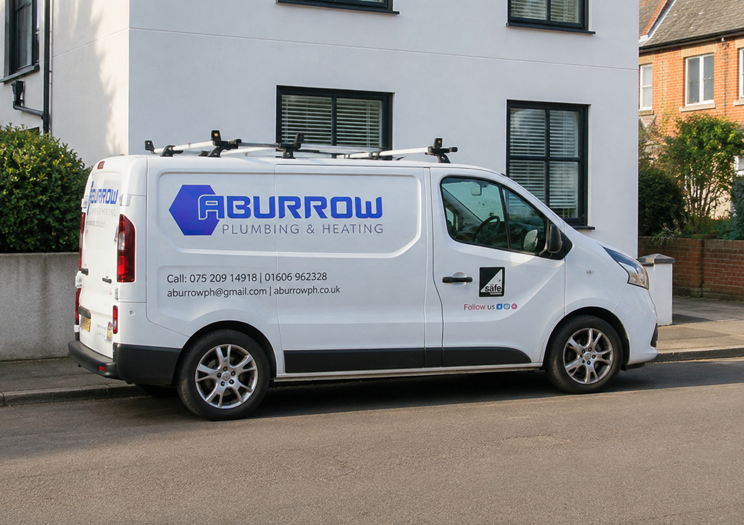 Aburrow Plumbing and Heating van parked outside a home